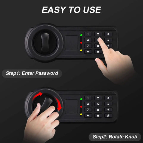 User entering password on keypad lock of fireproof and waterproof home safe with 2.2 cu ft large lock box cabinet safe