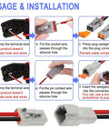 Installation steps for 2 Pin IP67 Waterproof Automotive Electrical Connector Kit with 3 Sets, 30 Amp, 12 To 10 AWG Wire.