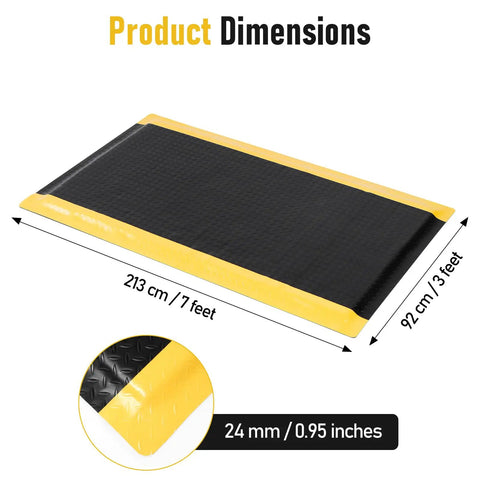 Extra Thick 3 By 7 Ft Anti Fatigue Floor Mat For Standing Tasks In The Shop Or Garage Ergonomic Comfort dimensions shown