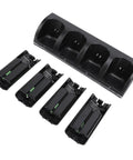 Top view of black Four Remote Controller Charger Dock with 2800mAh Rechargeable Batteries, Ultra Fast Charging Station for Four Remotes.