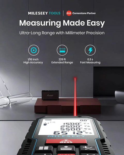 Laser Measurement Tool With 229 Feet Range And Digital Angle Level Handy Laser Tape Measure displaying data on screen