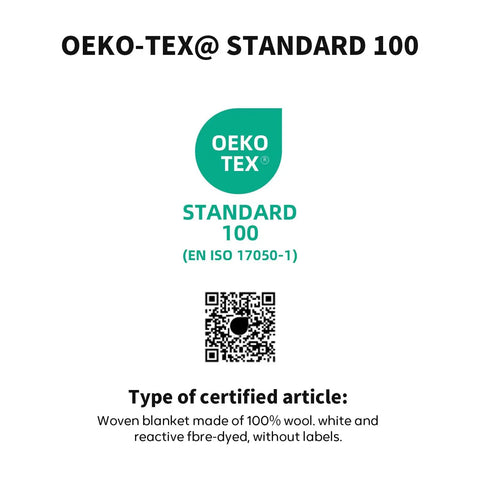 OEKO-TEX Standard 100 certification for 100 Percent Virgin Wool Blanket 62 By 86 Inches Warm Thick And Washable