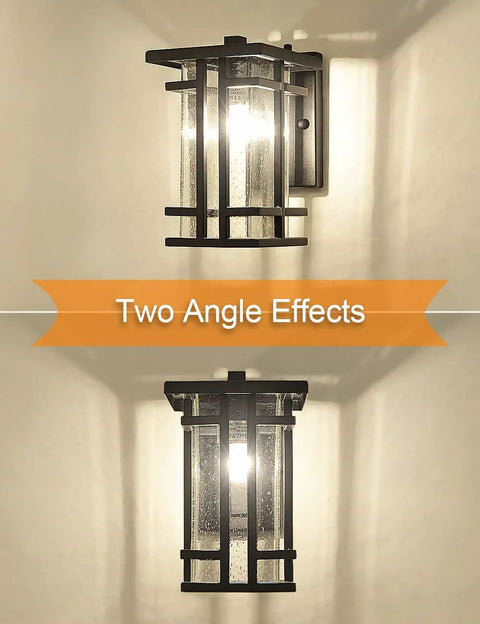 Retro Outdoor Wall Light With Clear Seeded Glass Shade In Black Finish, IP65 Waterproof Exterior Wall Lantern, E26 Porch Light Fixture