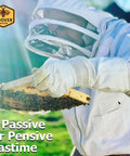 Beekeeper examining frame from Wax Coated Beehive Kit With 2 Deep Brood Boxes, 1 Medium Super, Langstroth Frames And CellTech Foundations