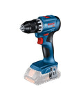 Badass 18V Cordless Drill Driver With Brushless Motor And Smooth Shifting Dual Speed For Tearing Through Tasks Without A Sweat Light Workhorse Power Tool With Grippy Keyless Chuck side view showing blue body and keyless chuck.