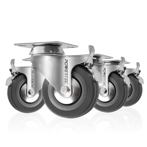 3 Inch Swivel Caster Wheels Set Of 4 With Dual Locking Brakes And Rubber Tread, Beefy Heavy Duty Plate Casters