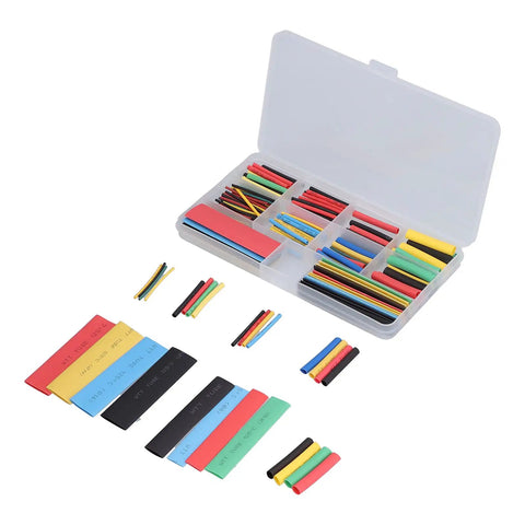Top Tier 164 Piece Heat Shrink Tubing Kit For Ultimate Wire Protection And Electrical Repair With Durable Polyolefin Sleeves Assorted Sizes Stored In Tidy Box For Pro Grade Harness Cable Fixing Jobs, open case with assorted heat shrink tubes