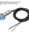 Inductive Proximity Sensor Switch NO PNP, 8mm sensing distance, DC 6-36V, with 3.9ft cable, Model LJ18A3-8-Z BY Compatible, metal body.