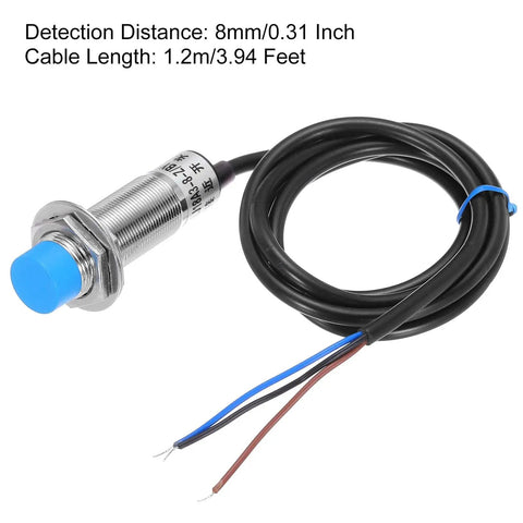 Inductive Proximity Sensor Switch NO PNP, 8mm sensing distance, DC 6-36V, with 3.9ft cable, Model LJ18A3-8-Z BY Compatible, metal body.