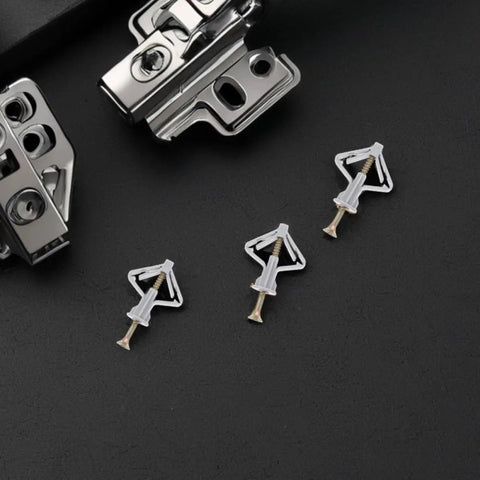 Heavy Duty Drywall Anchor Repair Kit With 50 Sets Of Butterfly Anchors And Screws For Hollow Walls Made From Plastic And Steel Construction For Durable Support On Home Decor Projects image showing three butterfly anchors.