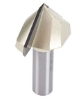 Top Tier 90 Degree V Groove Router Bit With 1/2 Inch Shank For Woodworking Projects; close-up view showing steel edge.