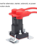 Close-up of red silicone terminal covers, 10 Pack Silicone Terminal Covers For Battery Studs And Power Junction Blocks, Fits 10 To 2 AWG Wire