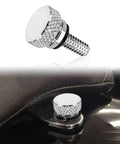 Tough As Nails Silver Aluminum Motorcycle Seat Screws For Harley Davidson Bikes shown in close-up fit for quick install.