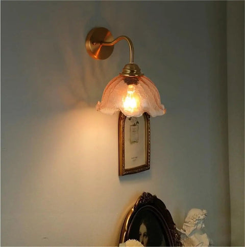UBNMIUBV Modern Industrial E27 Gooseneck Vintage Brass Wall Sconces Glass Shade Indoor Wall Mounted Lamp Fixture for Bedroom Living Room Bedroom Study Dining Room Kitchen mounted on wall.