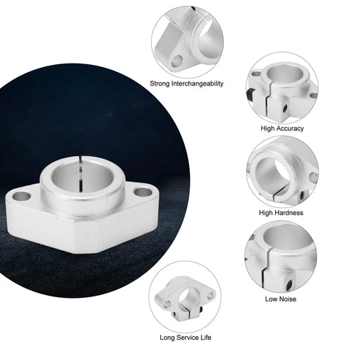 Pair Of SHF40 Aluminum Shaft Support Brackets For 40mm Linear Rails Plug And Play Design Built Tough For 3D Printers And Robots Rock Solid Bearing showing aluminum bracket with strong accuracy and service life.