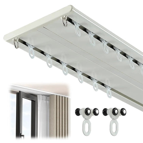Heavy Duty Double Row Curtain Track Rollers In Bright White Including 200 Pieces for smooth ceiling installation and gliding.