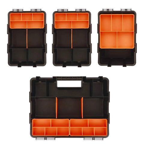 Heavy Duty Tool Box With Adjustable Compartments And Ergonomic Handle For Pro Workshop Use, Built Tough Modular Storage System