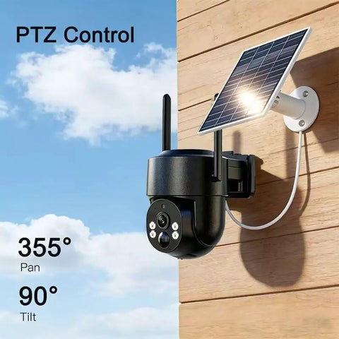 Reliable 4G LTE Solar Security Camera Delivers Crisp 5MP Footage And Vivid Color Night Vision No More WiFi Headaches Featuring rugged IP65 weather-proof design on a wall with solar panel.