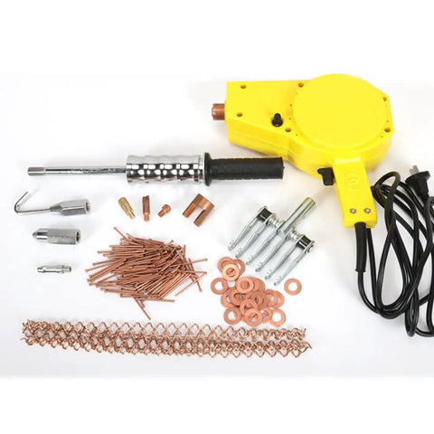 Body Repair Spot Weld Kit With Dent Puller, 800VA Spot Welder, Stud Gun Set, shown with multiple components and cables