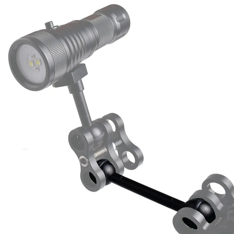 Double Ball Arm Underwater Lighting Connector for Diving Photography and Video, 80mm aluminum ball head extension attached to light