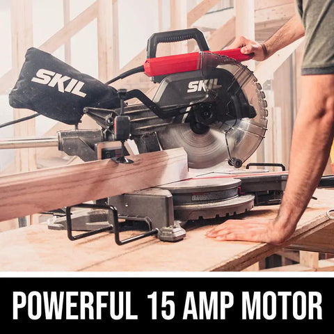 Powerful 15 Amp Sliding Compound Miter Saw With Dual Bevel And LED Shadow Line Delivers 4800 RPM For Fast Clean Crosscuts