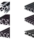 Close-up view of Deadset Tough Black Aluminum T-Slot Extrusion 1000 Millimeter Profile for garage workbench setups.