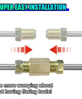 Image showing super easy installation of Three Piece Three Sixteenth Inch Brake Line Kit, Sixteen Inch Long Flexible Stainless Steel Tubing With Inverted Double Flares And Standard Tube Nut, Universal Brake Repair Replacement For Cars And Trucks.