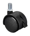 Single black Twin Wheel Nylon Swivel Furniture Caster Set With 1.5 Inch Wheels And M10 X 15mm Threaded Stem Brakes, side view