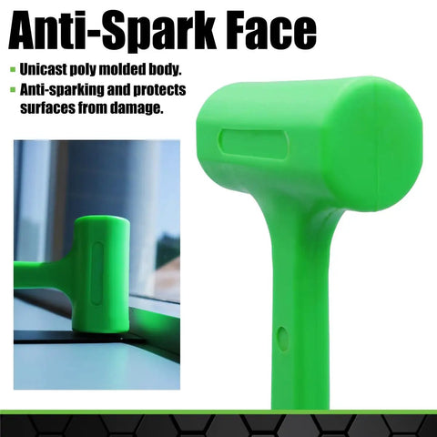 Three Piece Deadblow Multi Purpose Hammer Set For Metalworking And Woodworking Including anti-spark bright green head detail