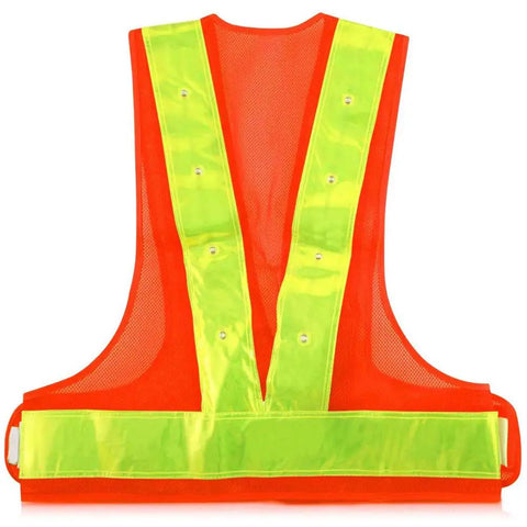 Heavy Duty LED Safety Vest With 16 Bright Red Lights And 360 Degree Reflective Tape Adjustable Polyester Mesh Work Vest Built Tough For Night Running Road Crews And Street Savvy Commuters
