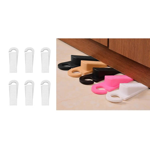 Set of 6 Thermoplastic Rubber Door Stopper Wedges For Anti Slip Protection And Finger Pinch Prevention in various colors on floor