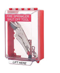 7 In 1 Fire Sprinkler Shutoff Tool Kit With Wall Cabinet Case displayed in a clear red container for easy access and safety.