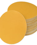 Six-inch no-hole hook-and-loop sanding discs, 320-grit, orange-yellow, stacked pack