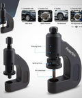 Pro Grade Brake Clevis Pin Press Tool For Class 6 To 8 Semi Trucks And Commercial Vehicles Heavy Duty Pin Removal For Seized Clevis And Anchor Pins Easy Fast Service On The Job Fits Kenworth Peterbilt Freightliner Mack Volvo Slack Adjusters side view showing pressing force and pin extraction process.