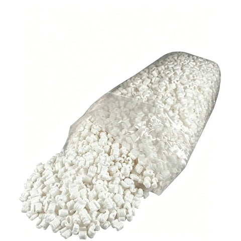Boss Level Anti Static Packing Peanuts For Shipping And Moving Slick Loose Fill Void Cushion Material in a clear bag spilling out.