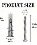 100 Piece Zinc Alloy Self Tapping Expansion Anchor Bolts Kit For Heavy Duty Drywall Hollow Brick Tile And Wood With Screws Ideal For Hanging Cabinets And Fixtures Including Everything You Need For Quick Easy Installations. size diagram showing zinc alloy anchor and screw dimensions