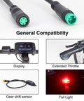 Extension Cable For Electric Bike Gear Sensor And Display, Waterproof IPX6 Connectors, shown with compatible e-bike components