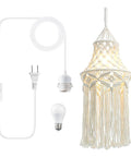 Cozy Boho Plug In Pendant Light With Handmade Macrame Shade 15 Foot Hanging Cord LED Bulb Included With Adjustable Color Temperature