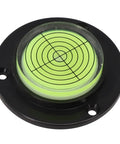 For Bullseye Bubble Level, Round Circular For Spirit Vial, Alignment Tool showing green level vial with grid in black housing.