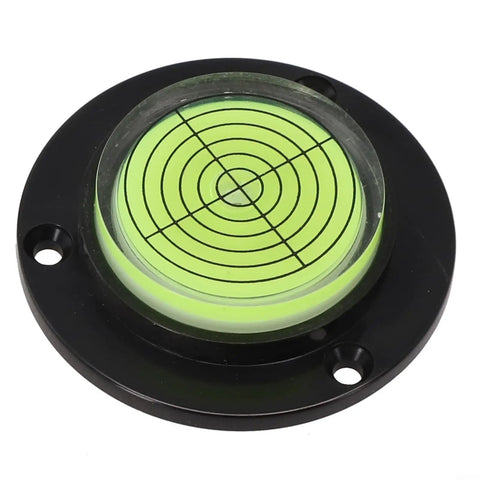 For Bullseye Bubble Level, Round Circular For Spirit Vial, Alignment Tool showing green level vial with grid in black housing.