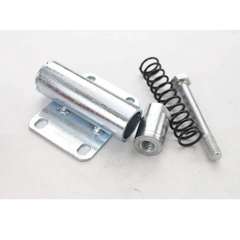 Hella Sturdy 3 Inch Heavy Duty Spring Gate Wheels Featuring Adjustable Shock Absorber Casters components including a spring, bolt, and metal housing.