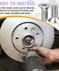 Heavy Duty Stainless Steel Brake Disc Rotor Screws 4 Pack Fits Honda Civic Accord CRV installed on brake rotor with power tool.