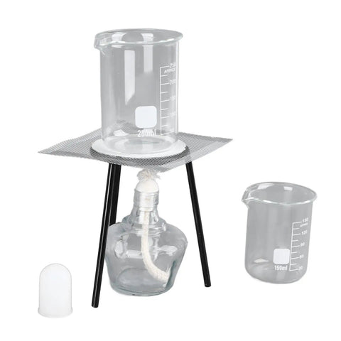 Pro Grade Lab Heating Kit With Alcohol Lamp, Tripod Stand, 150ml And 250ml Beakers, Essential Chemistry Classroom Or Home Lab Gear