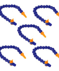 Five blue flexible plastic cooling hoses designed for high temp coolant systems, featuring snap fit round nozzles.
