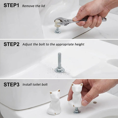Level Up Your Bathroom Vibe With This Dope Set Of Ceramic Cat Toilet Bolt Covers And Floor Screw Caps Rust Proof Maximalist Accent For Hiding Ugly Base Screws Forever, installation steps with tools.