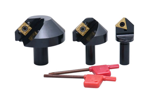 Pro Grade Three Piece 90 Degree Indexable Carbide Countersinks Set for Wood and Metal, 1/4 Inch, 1/2 Inch, and 1-1/4 Inch Shanks, Positive Rake for Smooth Cutting, No Sharpening Needed, Includes Installed Inserts