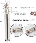 Top Shelf 45 Degree Chamfering Tool Tfd45 Scmt09 Carbide Insert For Cnc Lathe and Milling Gear, 120mm length, 14mm diameter