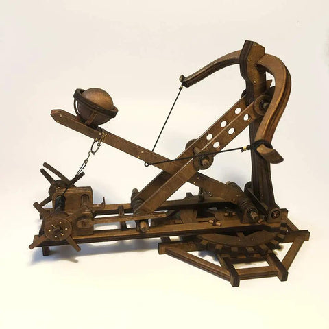 Adjustable Crossbow Siege Ancient Chariot Catapult Kit 3D Wooden Puzzle Desk Top Model basswood tabletop side view