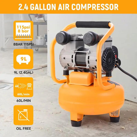 Hoteche 9 Liters Vertical Air Compressor, Matte Yellow Finish, Dual Display Gauge With Pressure Regulator And Ball Valve, 9A Powerful Motor, High Speed 3500Rpm, For Garage Shop And Auto Detailing Tasks
