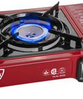 MS-2500 Portable Butane Stove For Camping And Outdoor Cookouts, 8,000 BTU High-Heat Burner, Piezo Ignition, Safety Lock, Red